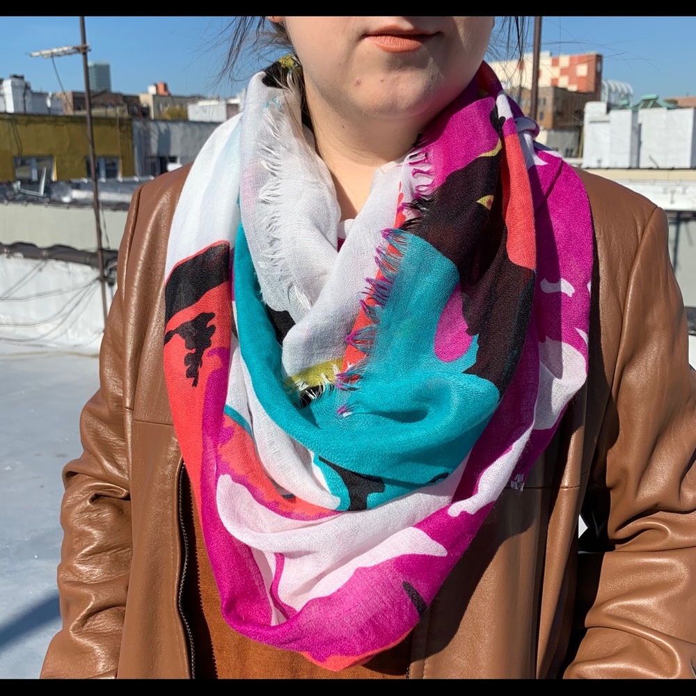 Multicolored Boho Infinity Scarf with Raw Edge